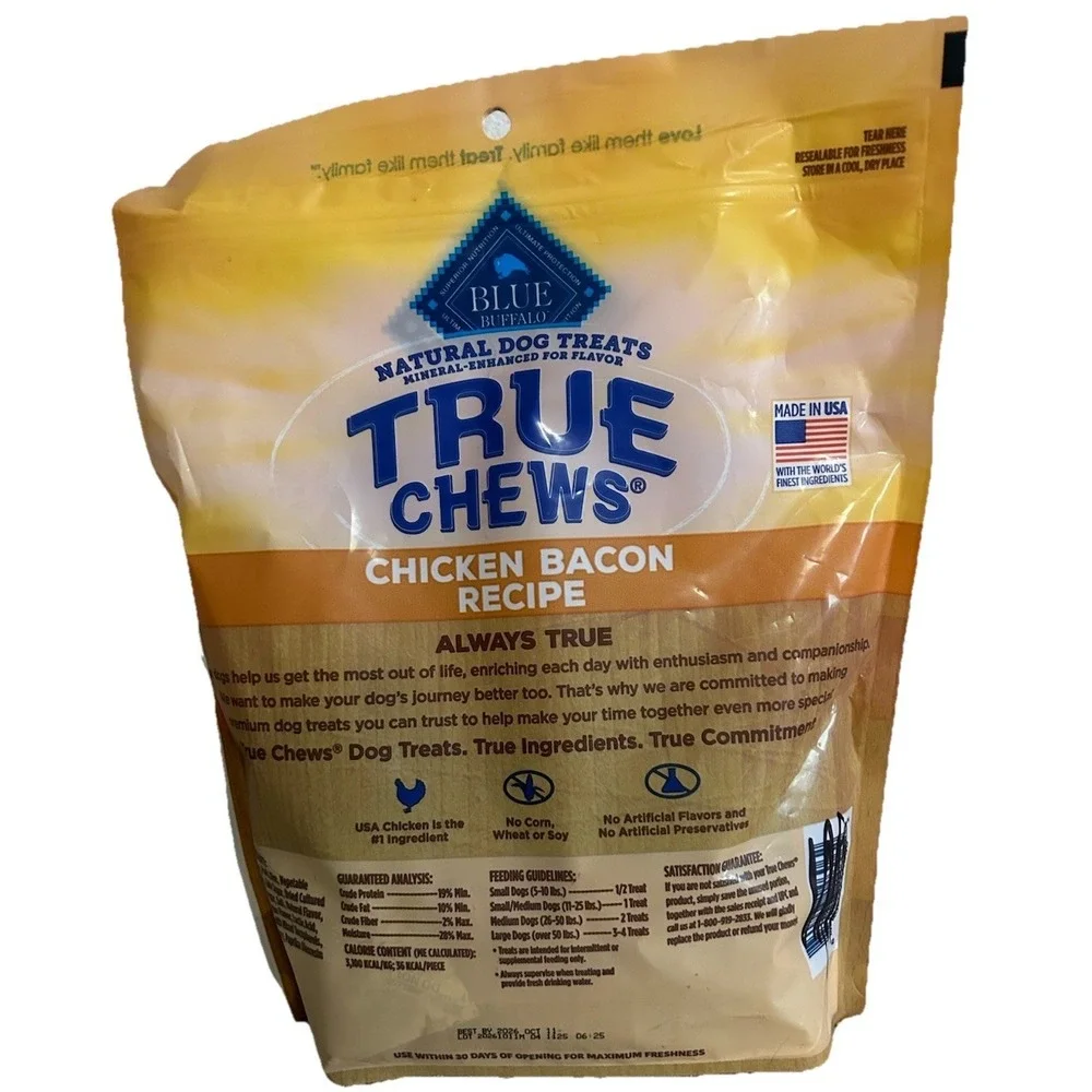 Blue Buffalo True Chews Chicken Bacon Recipe Natural Dog Treats, 22 oz. TWO BAGS